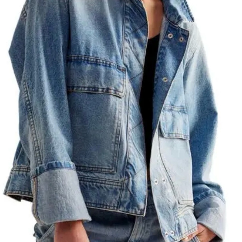 Free People Suzy Denim Jacket We The Free Snap Pocket Oversize Sunny Side XS
